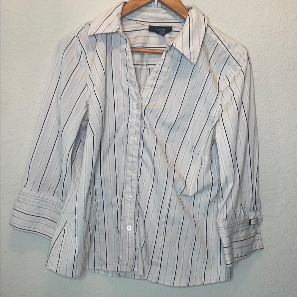 Alfani White and Black Striped Blouse